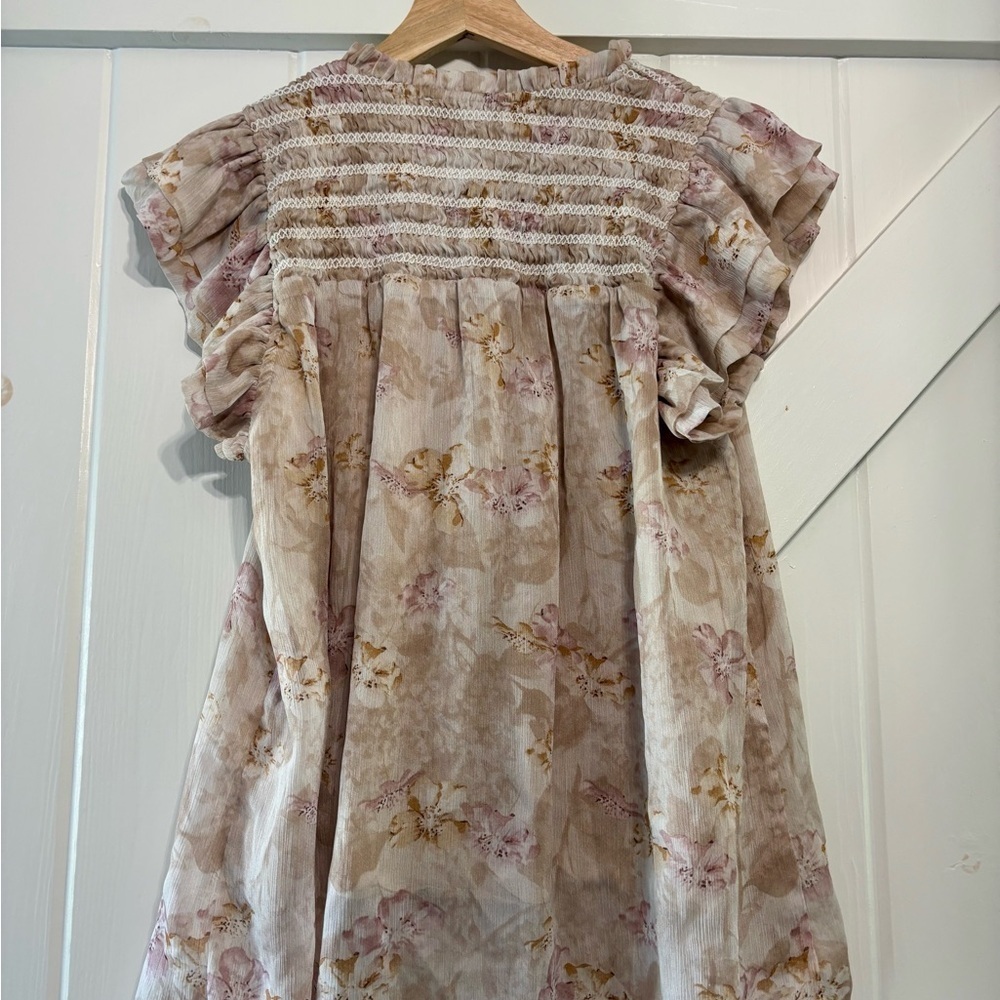 Bohme Jacquie the Label Floral Beige Women's Top Cottagecore Feminine Small - Picture 4 of 9
